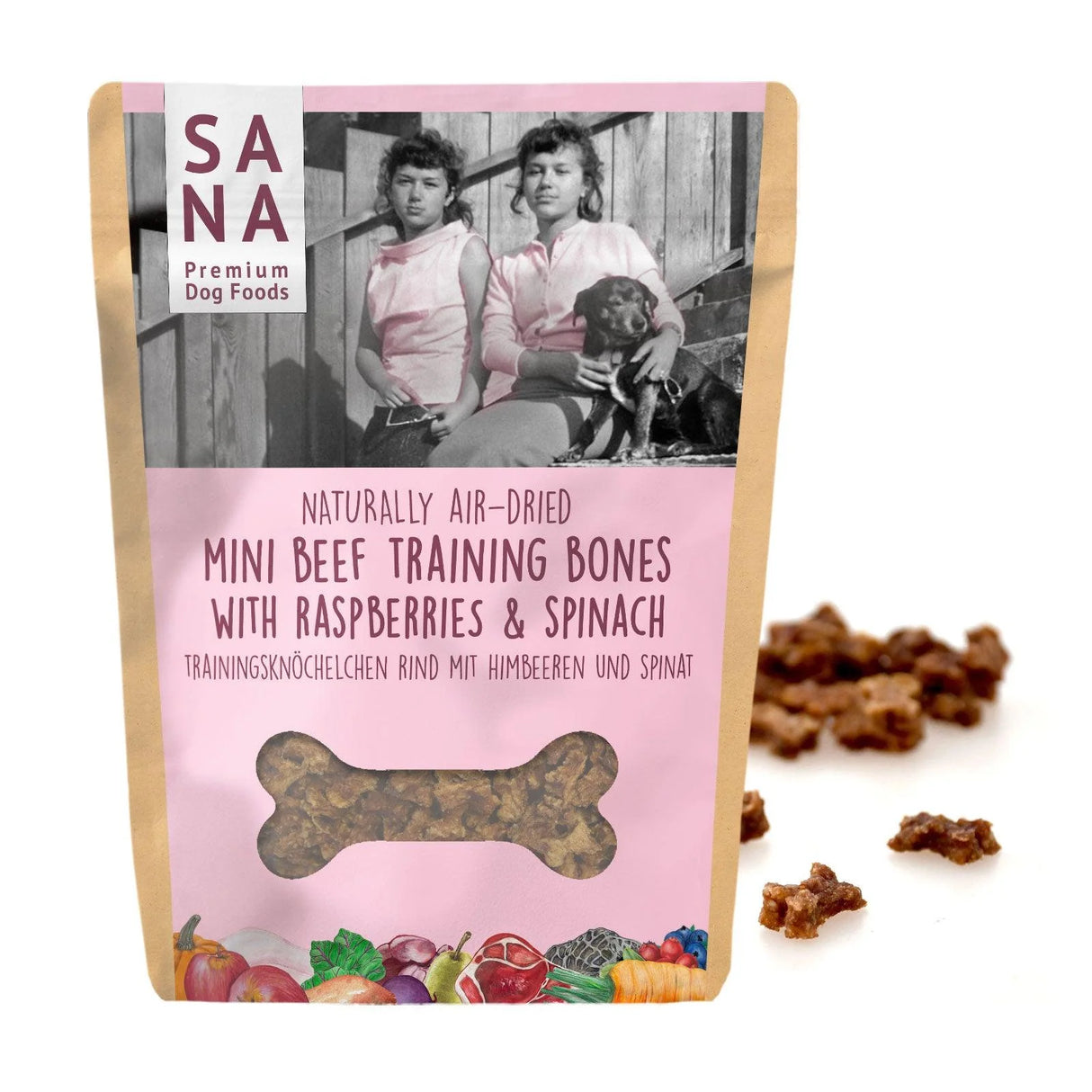 Training treats for dogs mini cubes Sana Dog with beef, raspberries and spinach