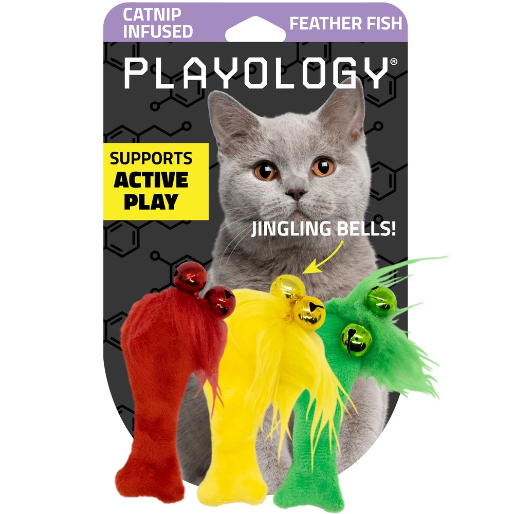 Žuvytės su plunksnomis katėms "Playology Pouncing Feather Fish 3-pack"