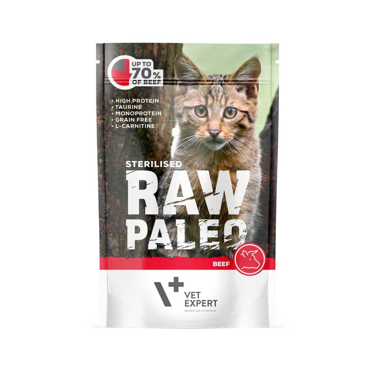 Raw Paleo wet food for sterilized cats with beef