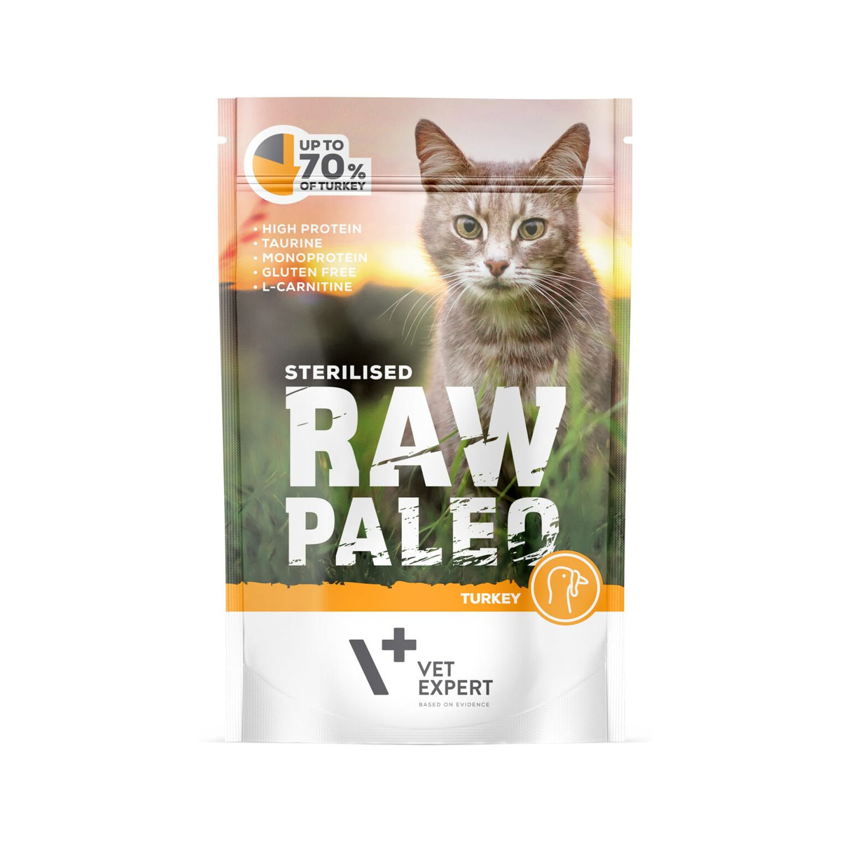 Raw Paleo wet food for sterilized cats with turkey