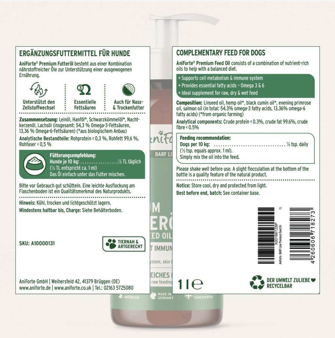 Food supplement for dogs - oil for supplementing raw diet "Aniforte Premium Feed Oil"