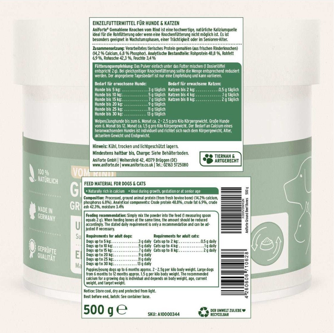 Food supplement for dogs and cats - ground beef bones "Aniforte Ground Beef Bones"