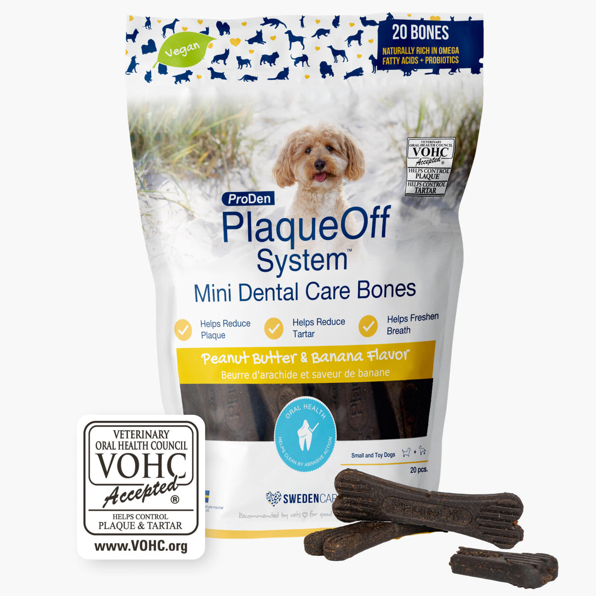 Dental Care Chews ProDen PlaqueOff Mini for small breed dogs peanut butter and banana flavor