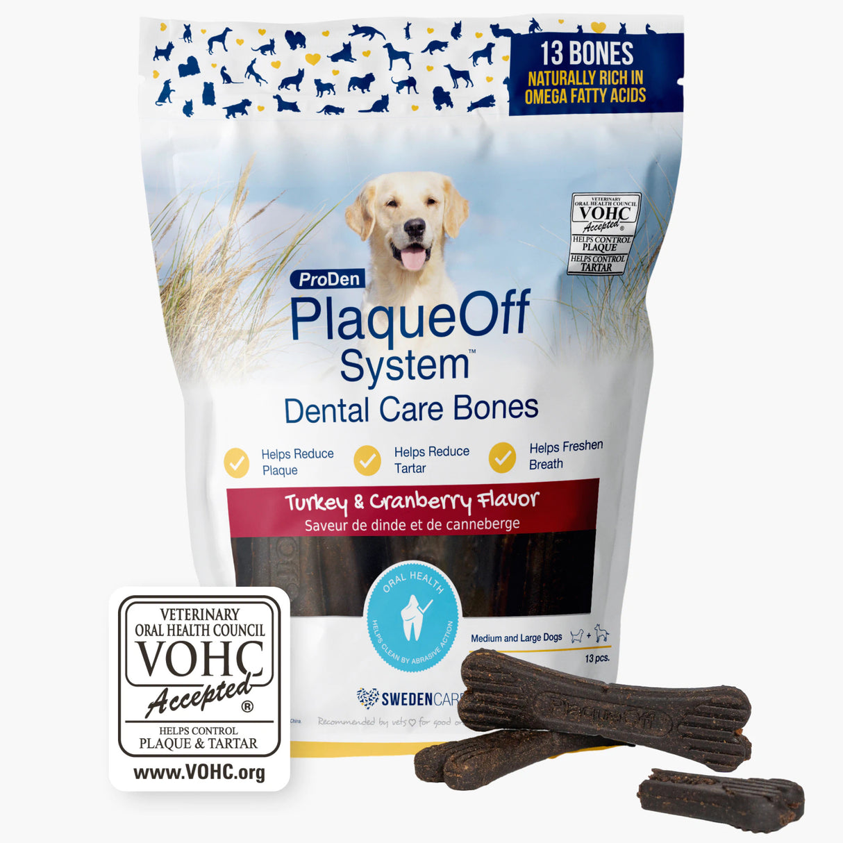 Dental Care Chews ProDen PlaqueOff for Medium and Large Dogs Turkey & Cranberry Flavor