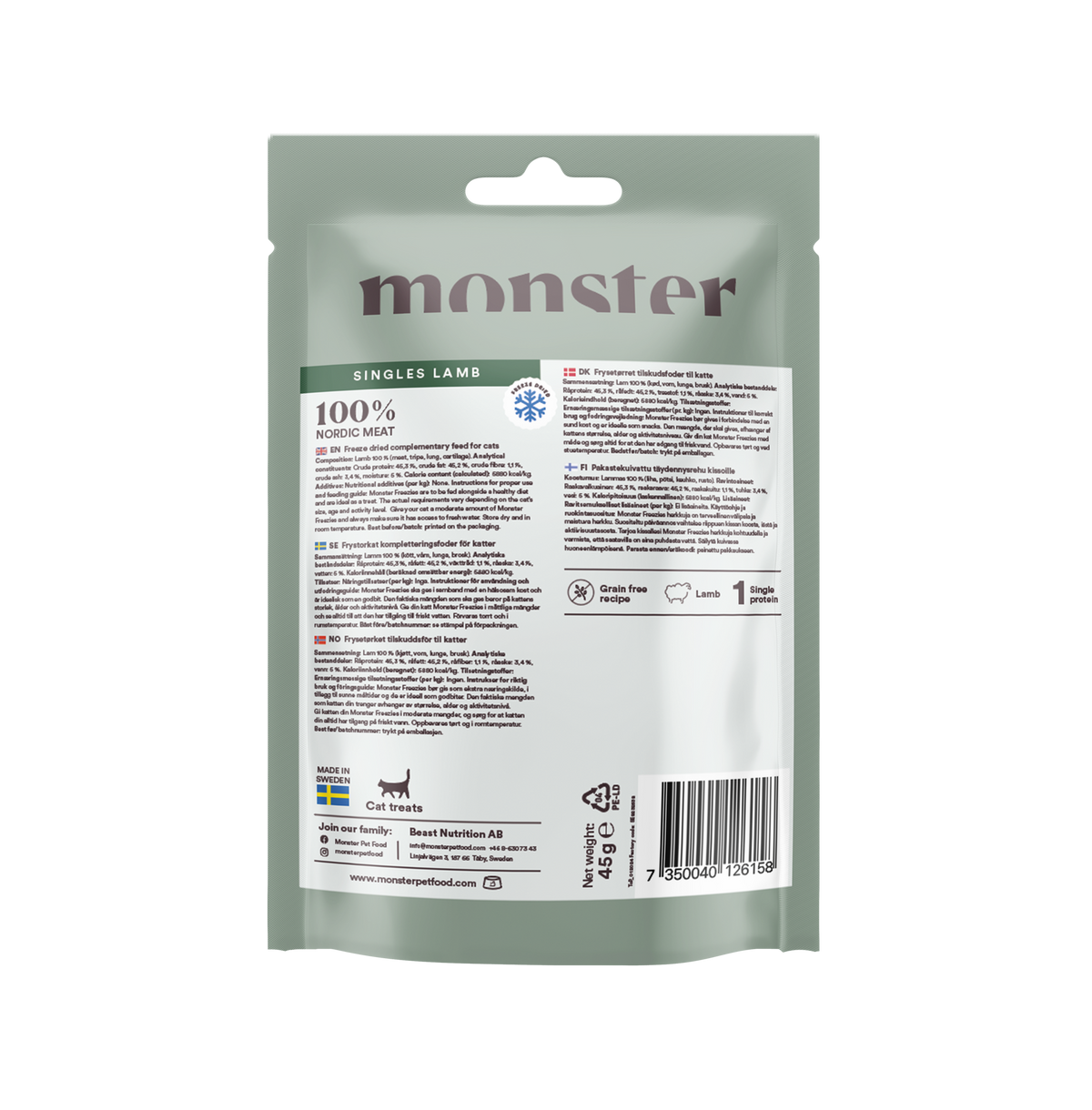 Liofilizuoti ėrienos skanėstai katėms Monster Freezies