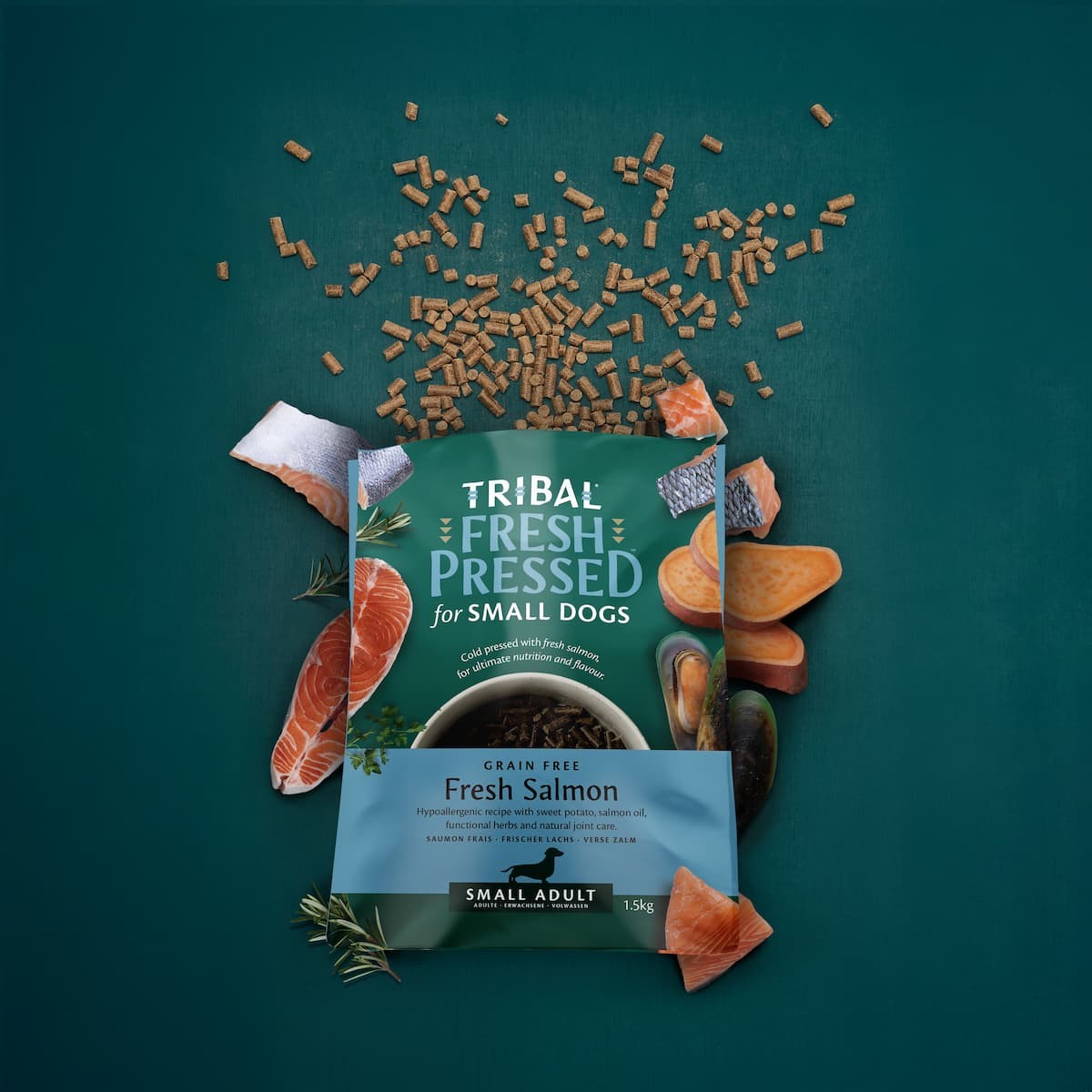 Tribal Fresh Pressed Cold Pressed Dry Food for Small Breed Adult Dogs with Salmon