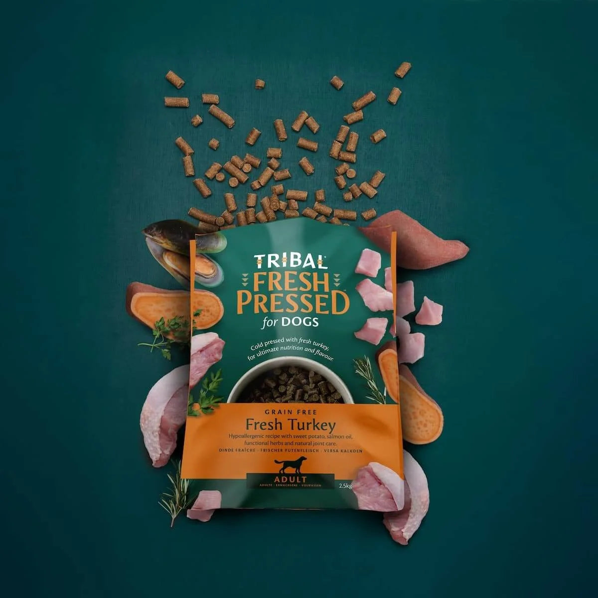 Tribal Fresh Pressed Cold Pressed Dry Food for Adult Dogs with Turkey