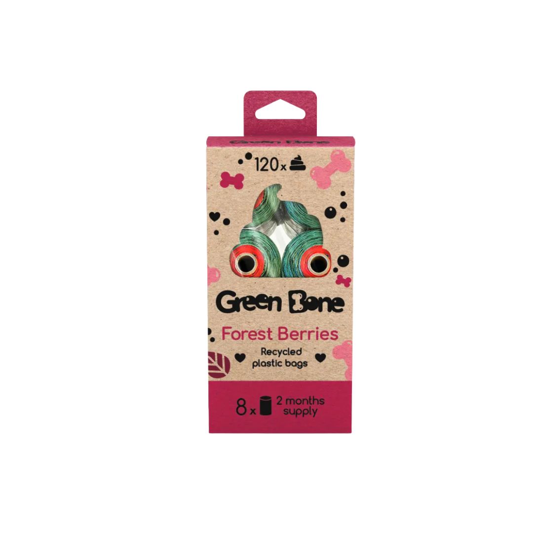 Recycled plastic dog waste bags "Green Bone Forest Berries" (forest berry scent)