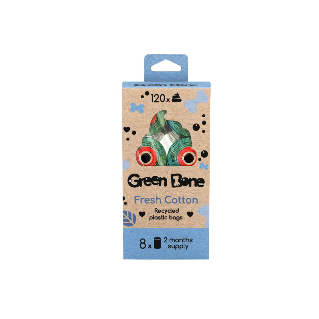 Recycled plastic dog waste bags "Green Bone Fresh Cotton" (cotton scent)