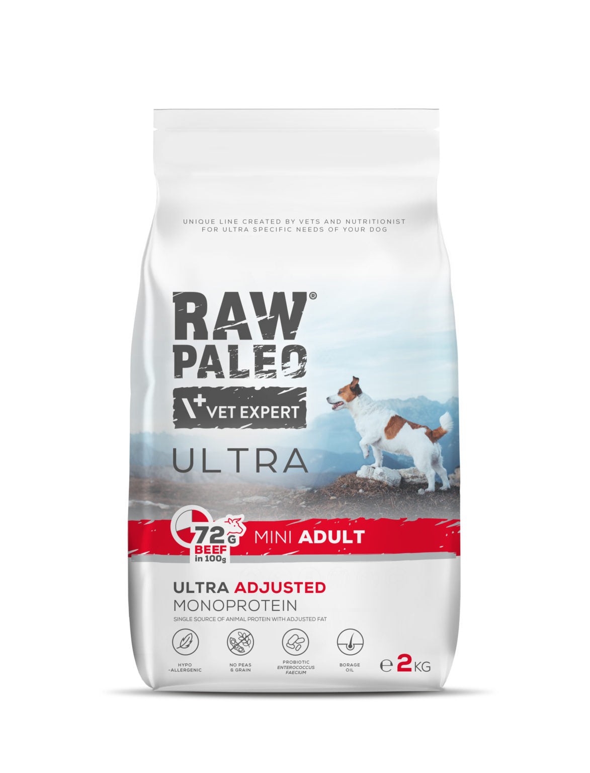 Raw Paleo Ultra dry food for small breed dogs with beef