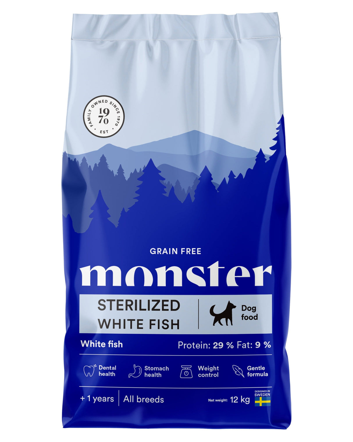 Monster Grain Free Sterilized food for sterilized dogs with white fish