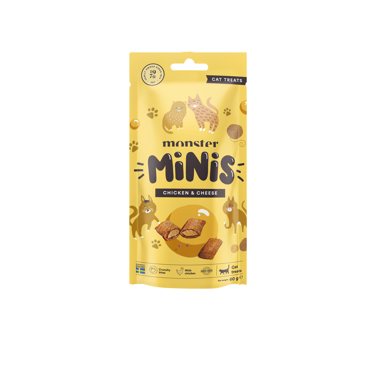 Monster Cat Minis traškūs skanėstai katėms su vištiena ir sūriu