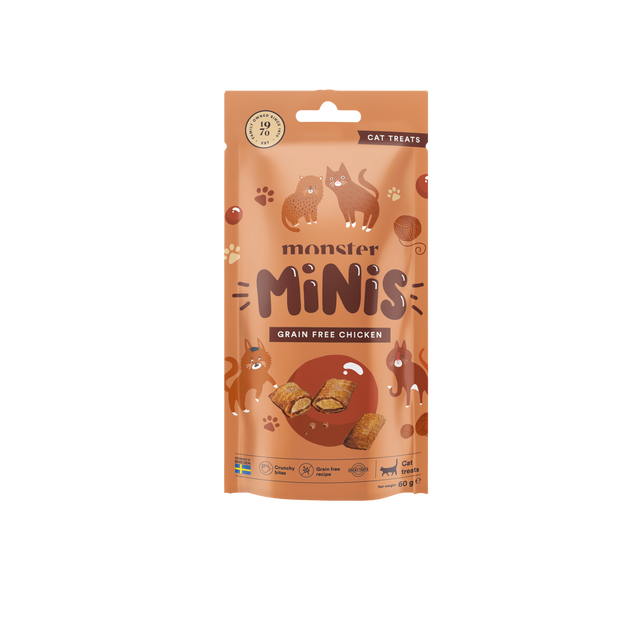 Monster Cat Minis begrūdžiai traškūs skanėstai katėms su vištiena
