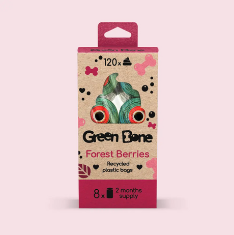Recycled plastic dog waste bags "Green Bone Forest Berries" (forest berry scent)