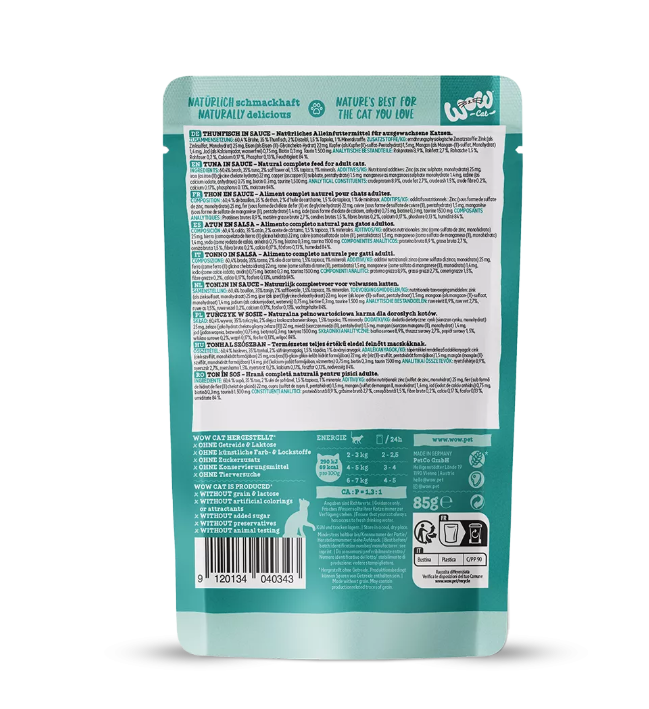 Wow Cat wet food for adult cats with tuna in sauce