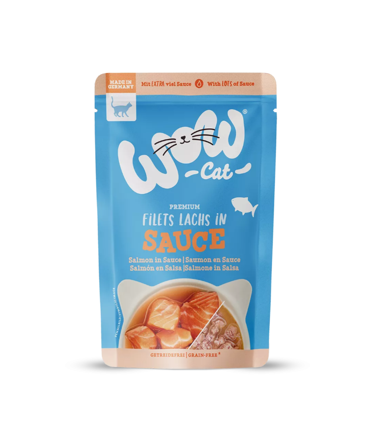 Wow Cat wet food for adult cats with salmon in sauce