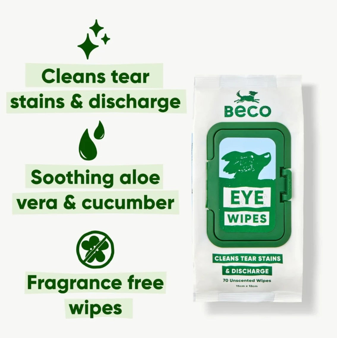 "Beco" Wet Bamboo Fibre Eye Wipes for Dogs (Fragrance-Free)