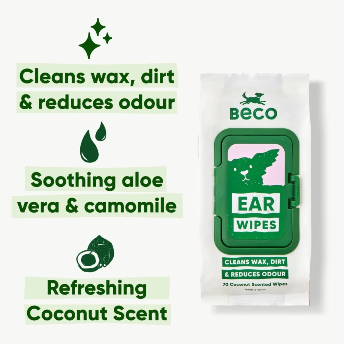 "Beco" Bamboo Fiber Ear Wipes for Dogs (Coconut Scent)