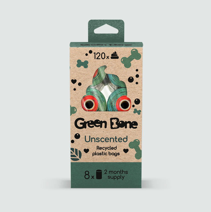 Recycled plastic bags for dog excrement "Green Bone Unscented"