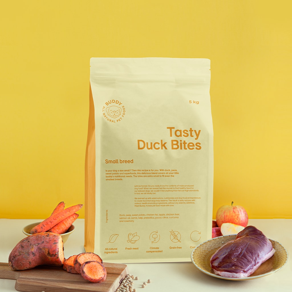 Buddy Tasty Duck Bites begrūdis sausas maistas mažų veislių šunims su antiena